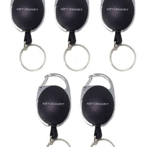 [5-Pack] KeySmart Retractable Carabiner - Versatile Belt Clip Key Ring and Snap Badge Reel - Sturdy Badge Holder/Carabiner