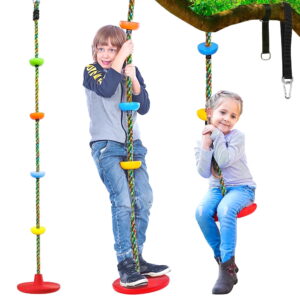 Qunler Tree Swing for Children – 3-in-1 Climbing Rope Set with Platforms and Disc Seat, Versatile Indoor/Out of doors Swing for Bushes and Treehouses, Single Unit, Pink