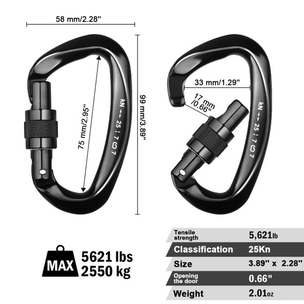 WeluvFit Heavy-Responsibility Locking Carabiner Clips - Perfect for Pet Security, Out of doors Actions, Tenting, Mountaineering, Hammocks, Canine Leash Harnesses, Keychains - Pack of two with 25KN (5621...