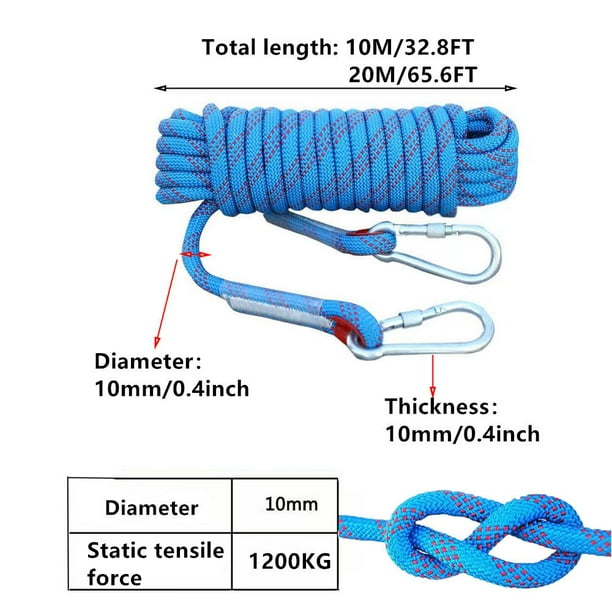 Wolike 10M/32.8FT Nylon Outside Climbing Rope, Security Rope, Climbing Wire, Life Rope for Velocity Descent, 10mm Diameter with 1200kg Static Stress (Blue)